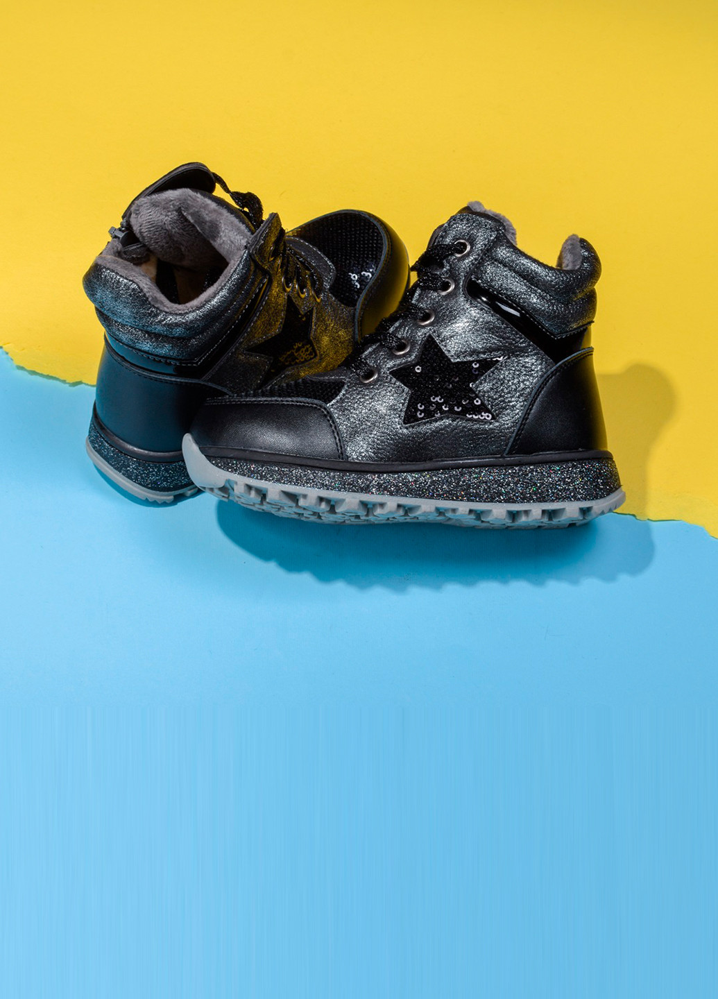 Черевики дитячі зимові на хутрі No Brand Ботинки однотонні чорні кежуали