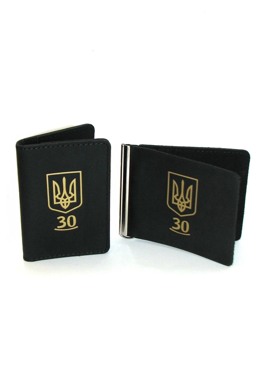 Подарочный набор черный (Зажим для денег + Мини-обложка для документов) Украина 30 лет DNK Leather (253933695)