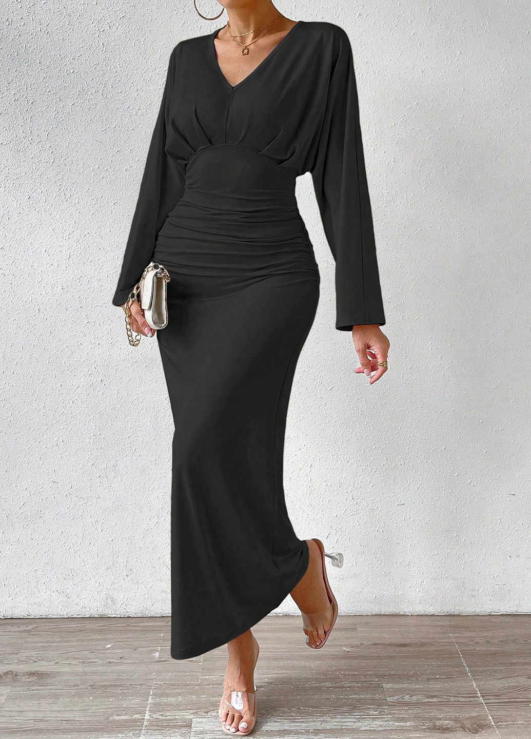 Чорна вечірня сукня годе SHEIN однотонна