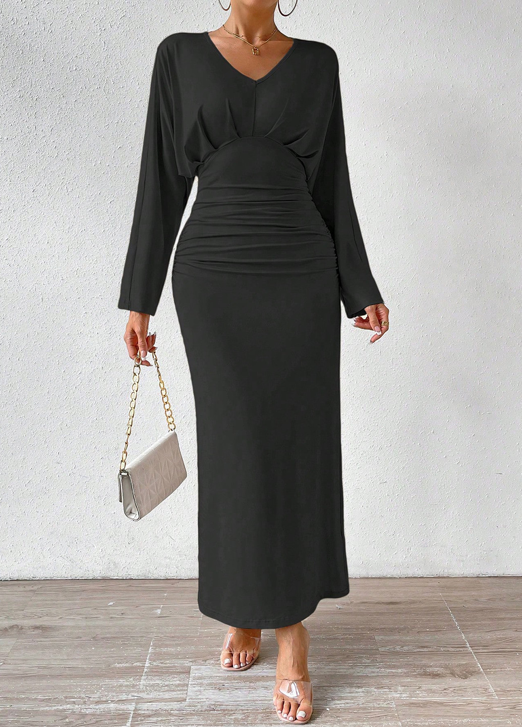 Чорна вечірня сукня годе SHEIN однотонна