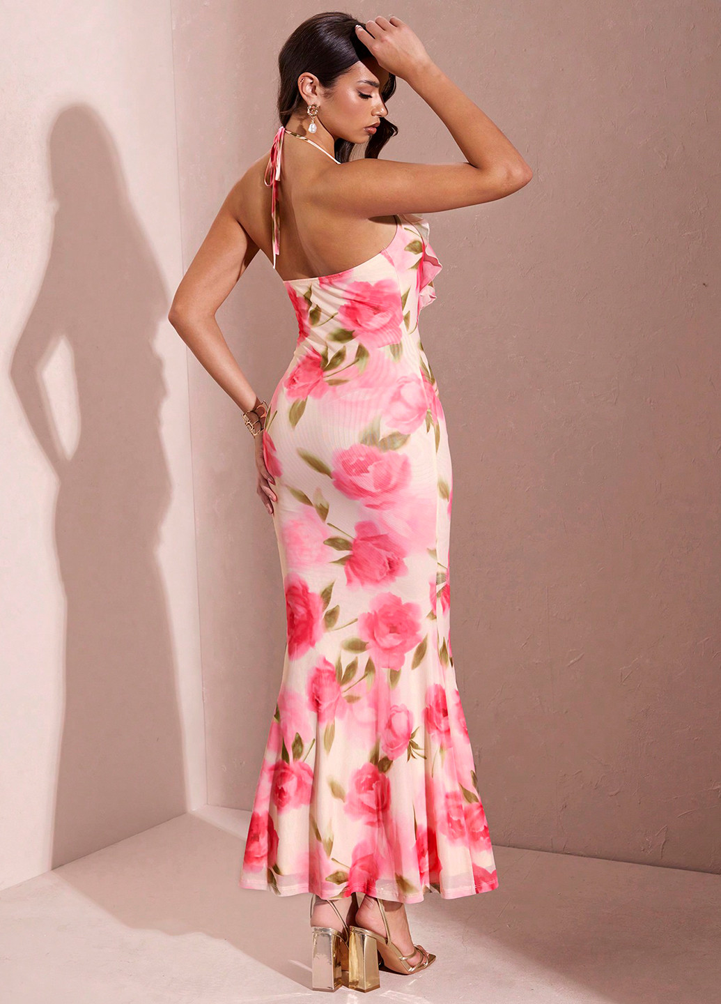 Комбінована кежуал сукня годе, з відкритою спиною SHEIN з квітковим принтом