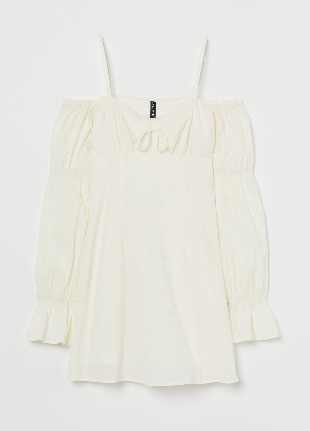 Кремовое кэжуал платье с открытыми плечами H&M однотонное