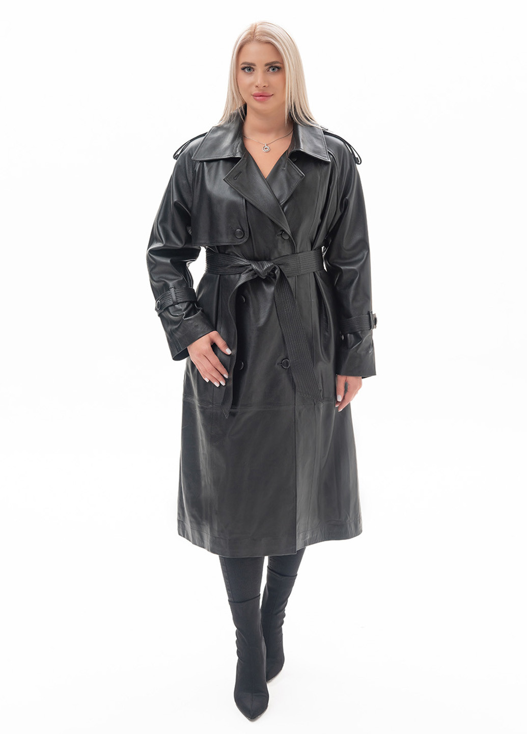 Жіночий шкіряний плащ Fabio Monti тренчкот на гудзиках демісезон (258810876)