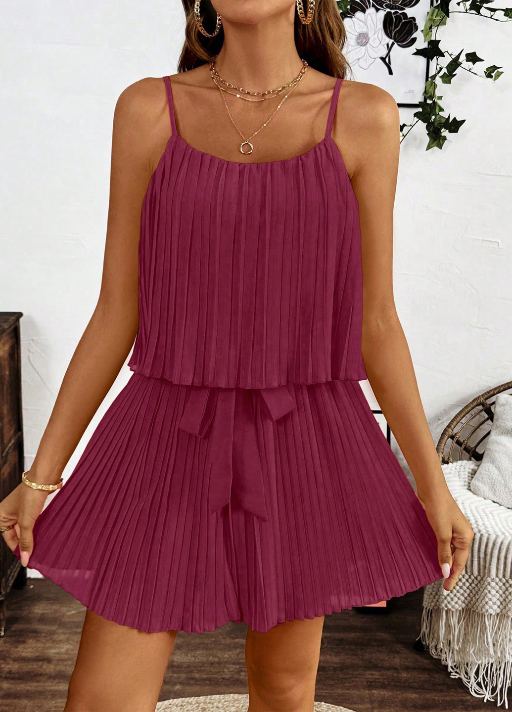 Комбинезон SHEIN комбинезон-шорты однотонный бордовый кэжуал полиэстер