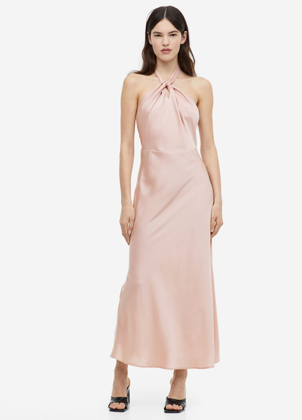 Розовое коктейльное платье с открытой спиной H&M однотонное