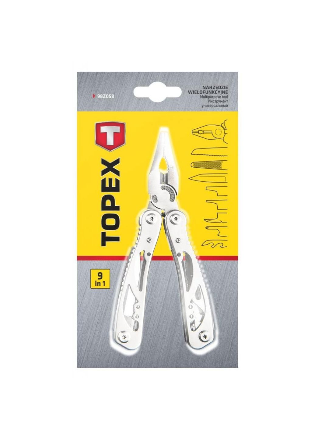 Мультитул 9 элементов, серебряный (98Z058) Topex (252418502)