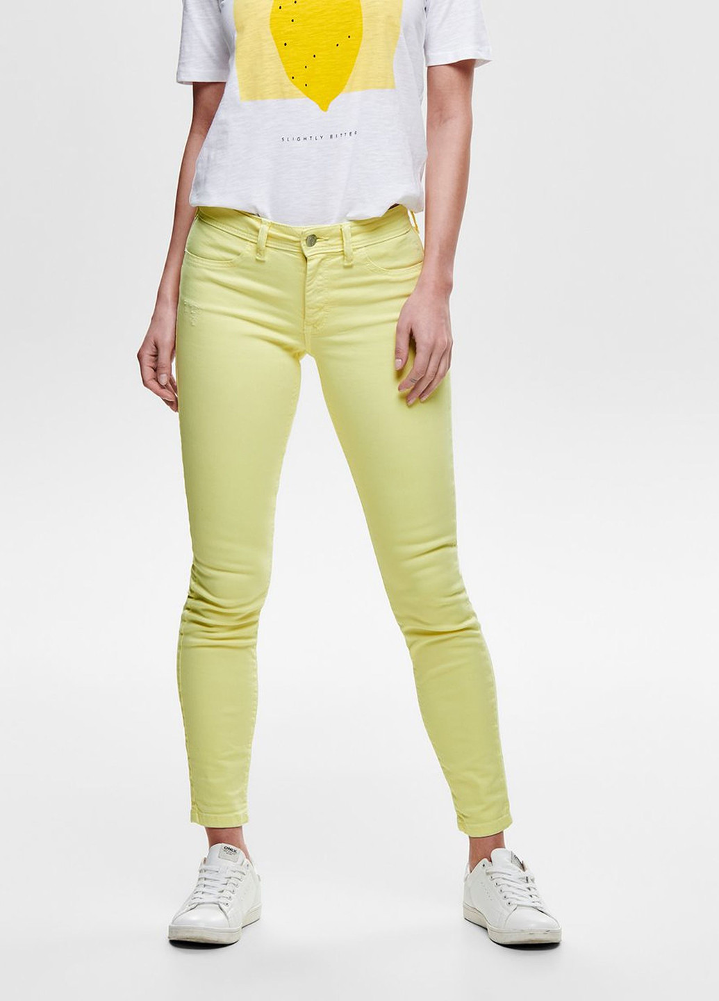 Светло-желтые кэжуал демисезонные со средней талией брюки Only