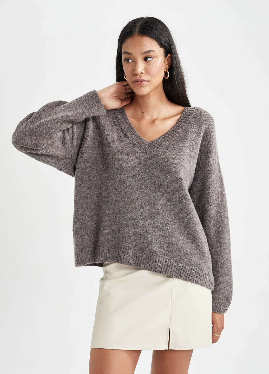 Серо-коричневый зимний пуловер пуловер DeFacto