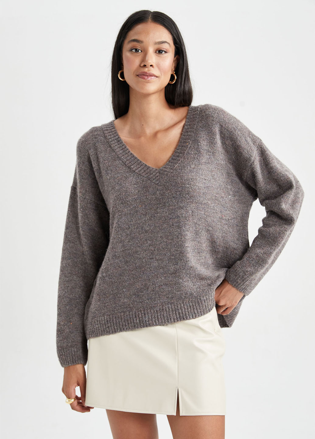 Серо-коричневый зимний пуловер пуловер DeFacto