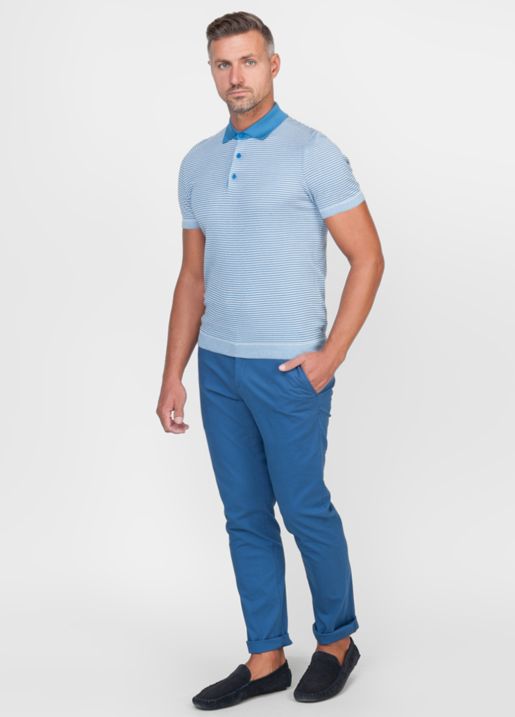 Голубой футболка-поло для мужчин Arber в полоску