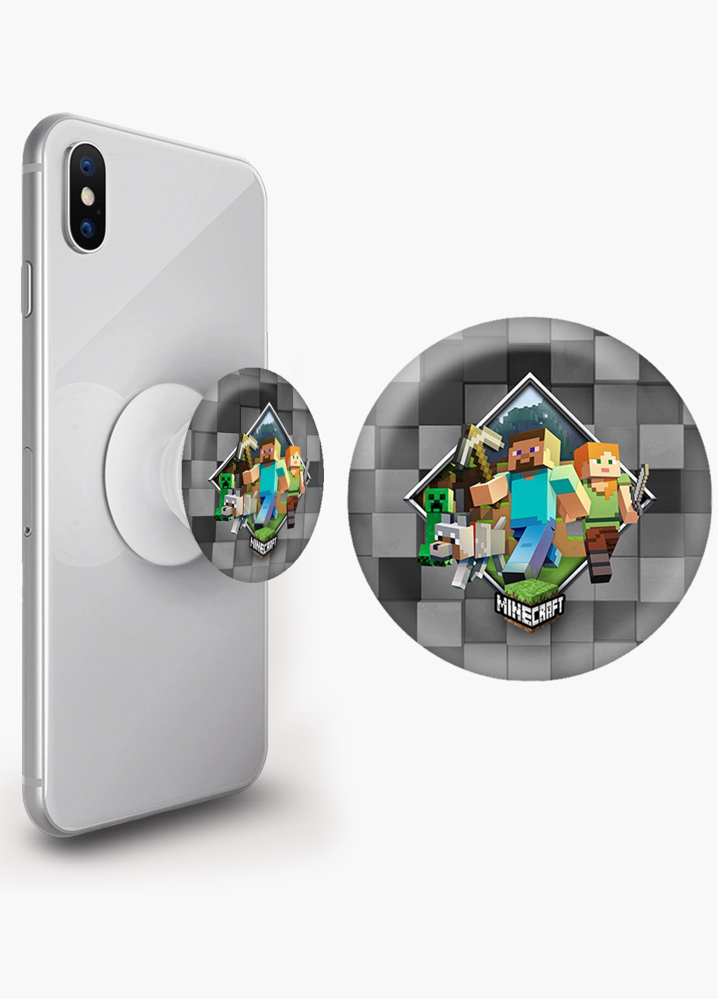 Попсокет (Popsockets) тримач для смартфону Майнкрафт (Minecraft) (8754-1175) Чорний MobiPrint (216748353)