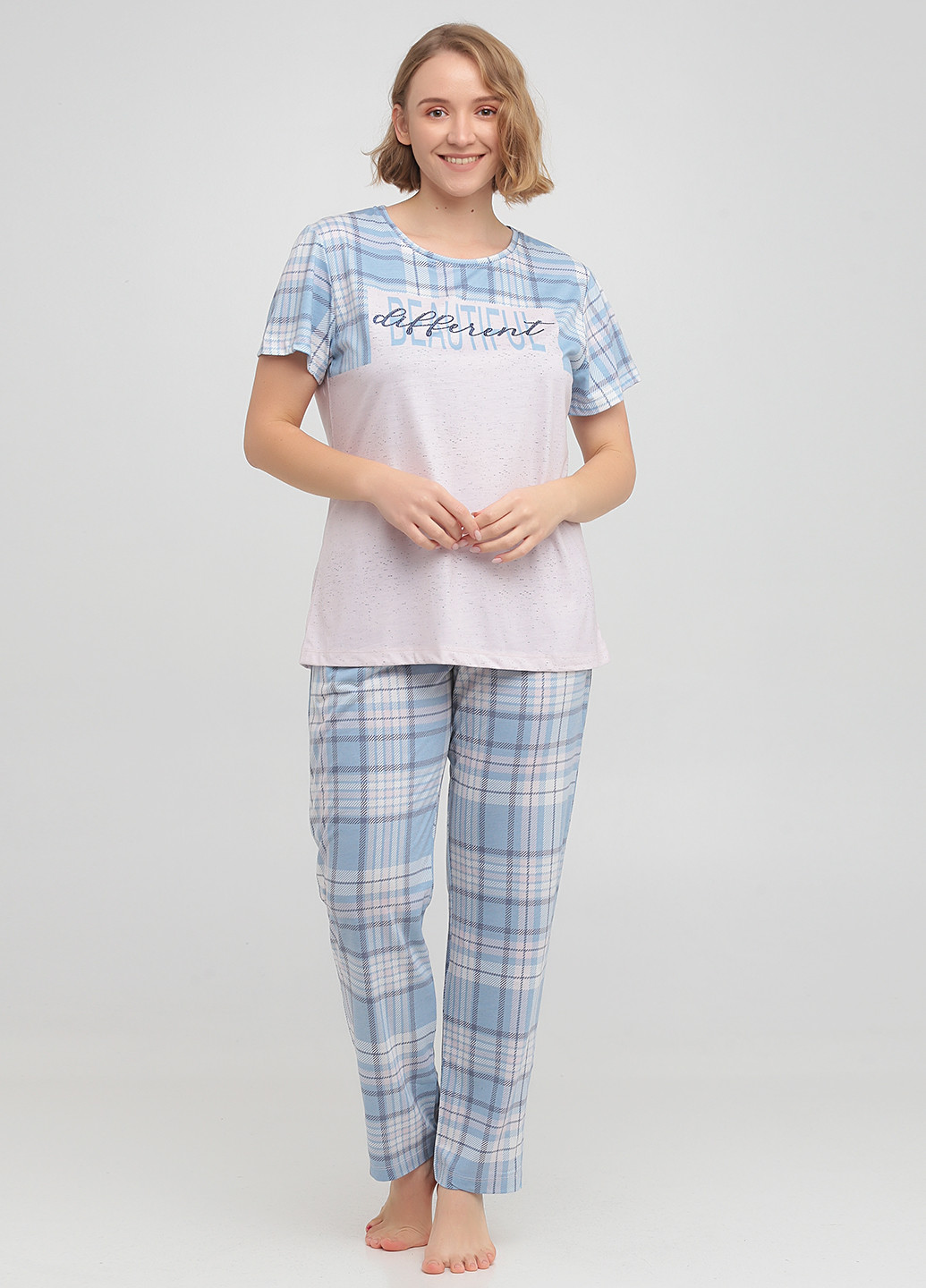 Голубая всесезон пижама (футболка, брюки) футболка + брюки Cotpark