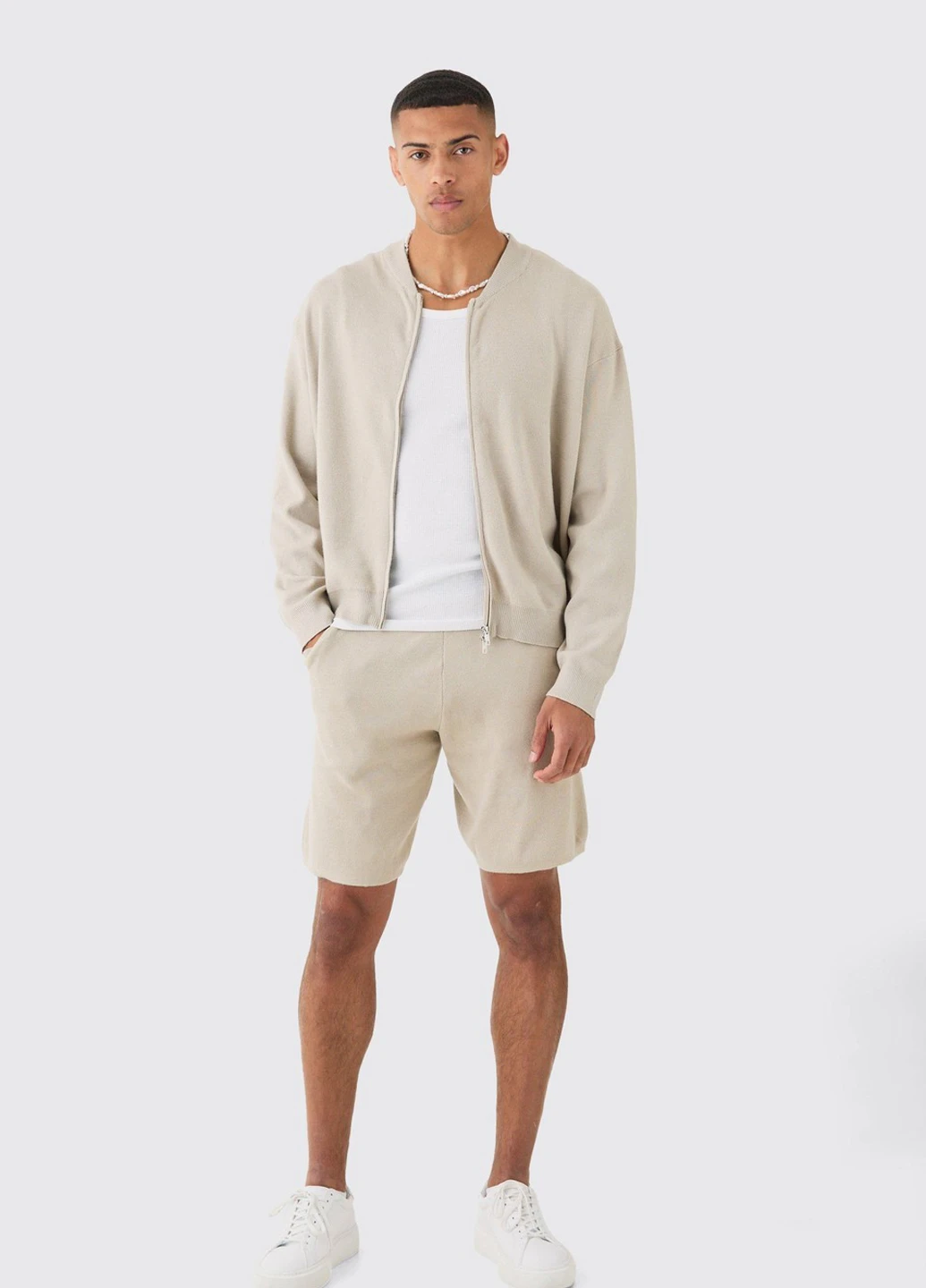 Бежевый демисезонный костюм (кофта, шорты) с шортами Boohoo