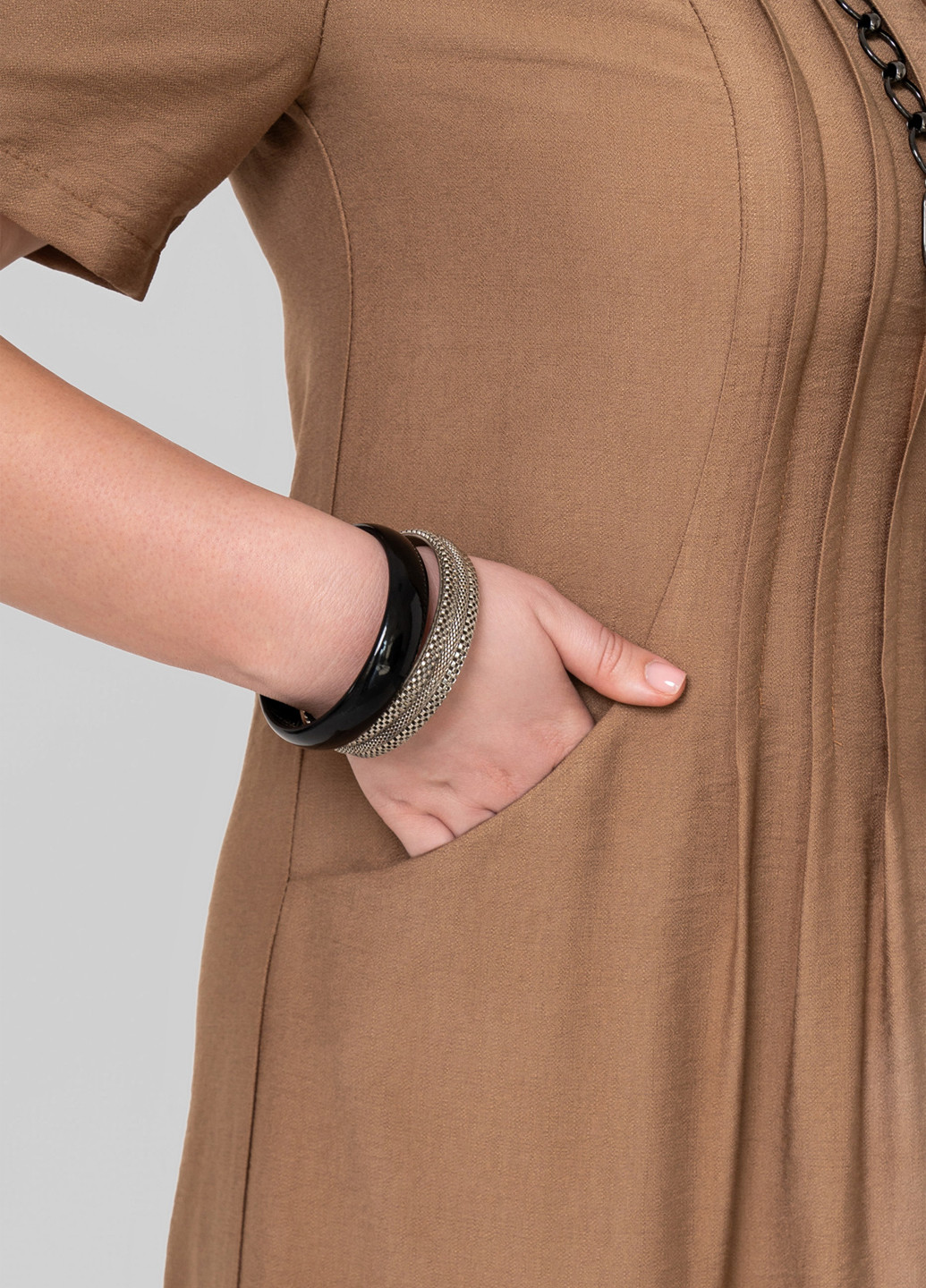 Песочное кэжуал платье а-силуэт A'll Posa однотонное