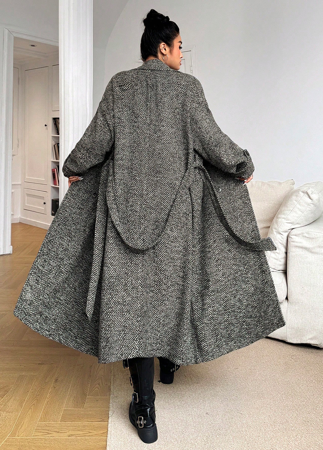 Черно-белое зимнее Пальто двубортное SHEIN