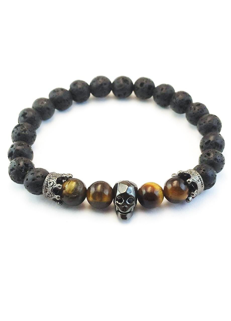 Браслет для чоловіка з черепом та натуральним камінням лави No Brand (253455806)