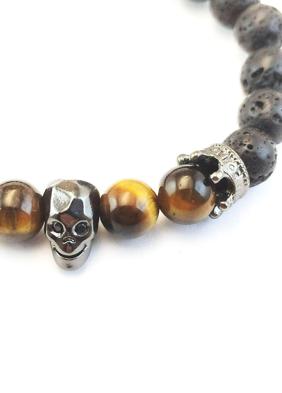 Браслет для чоловіка з черепом та натуральним камінням лави No Brand (253455806)