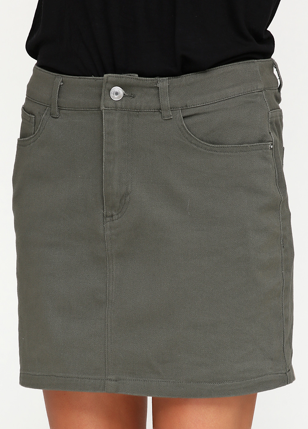 Оливковая (хаки) джинсовая однотонная юбка H&M мини