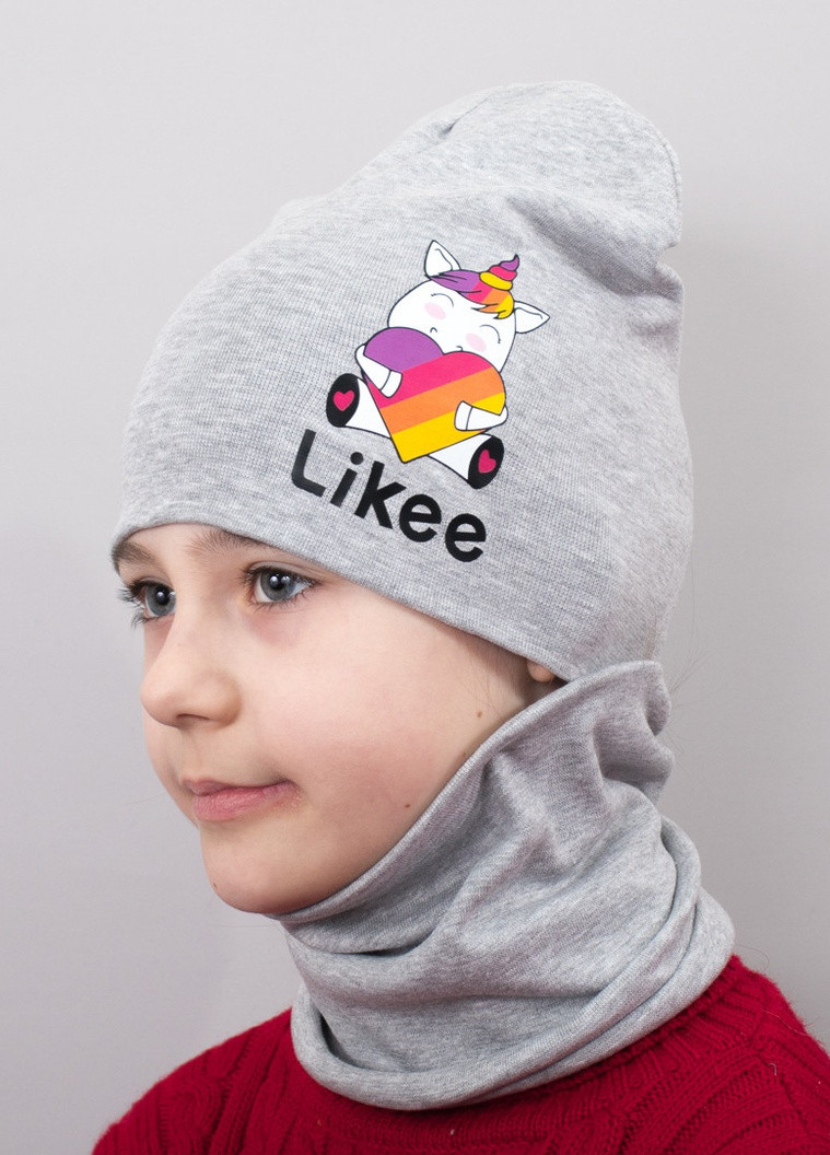 Детская шапка с хомутом КАНТА "Likee" размер 52-56 серый (OC-859) Канта (220180375)