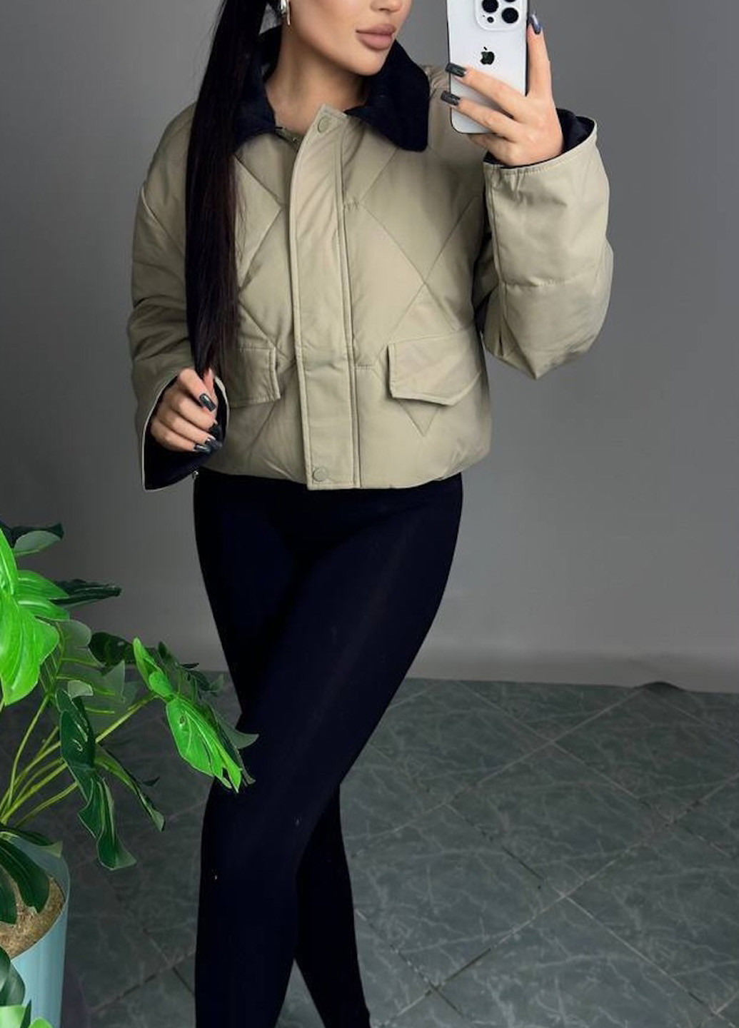 Оливковая демисезонная куртка No Brand