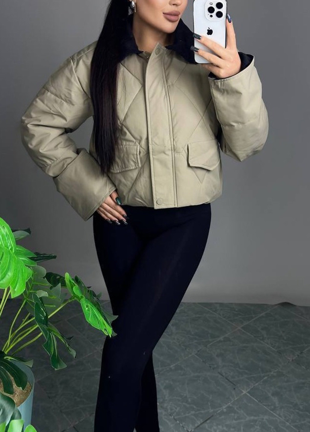 Оливковая демисезонная куртка No Brand