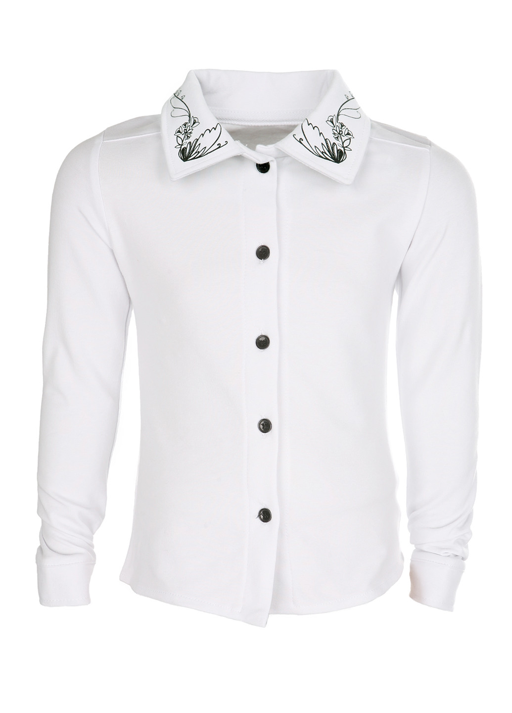 Белая однотонная блузка с длинным рукавом Фламинго демисезонная