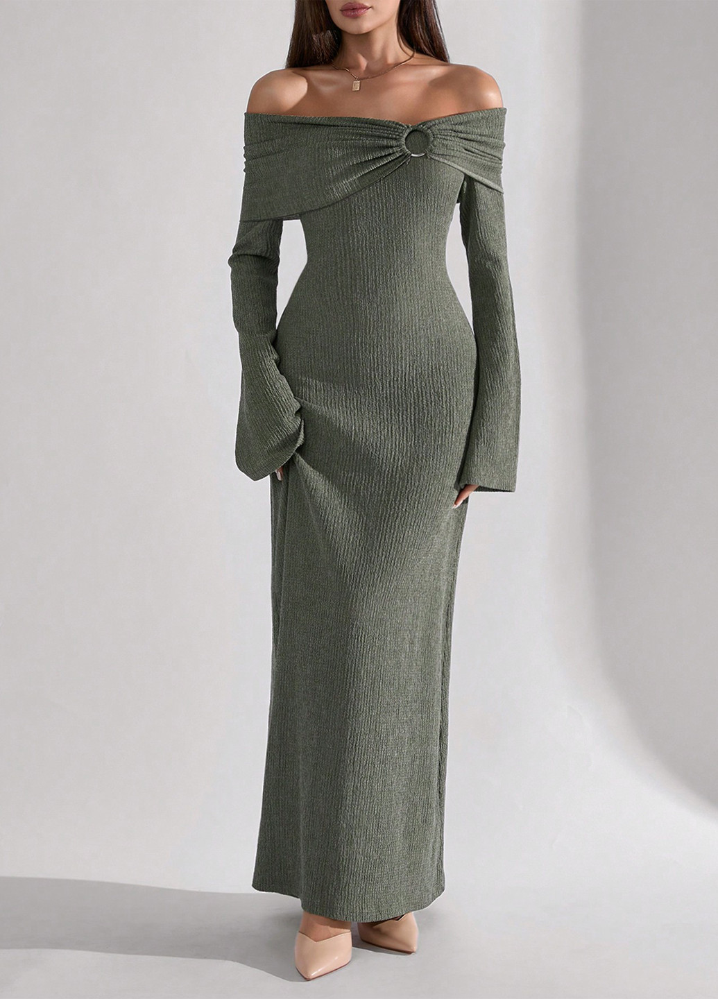 Зеленое праздничный, вечернее платье силуэтная SHEIN однотонное