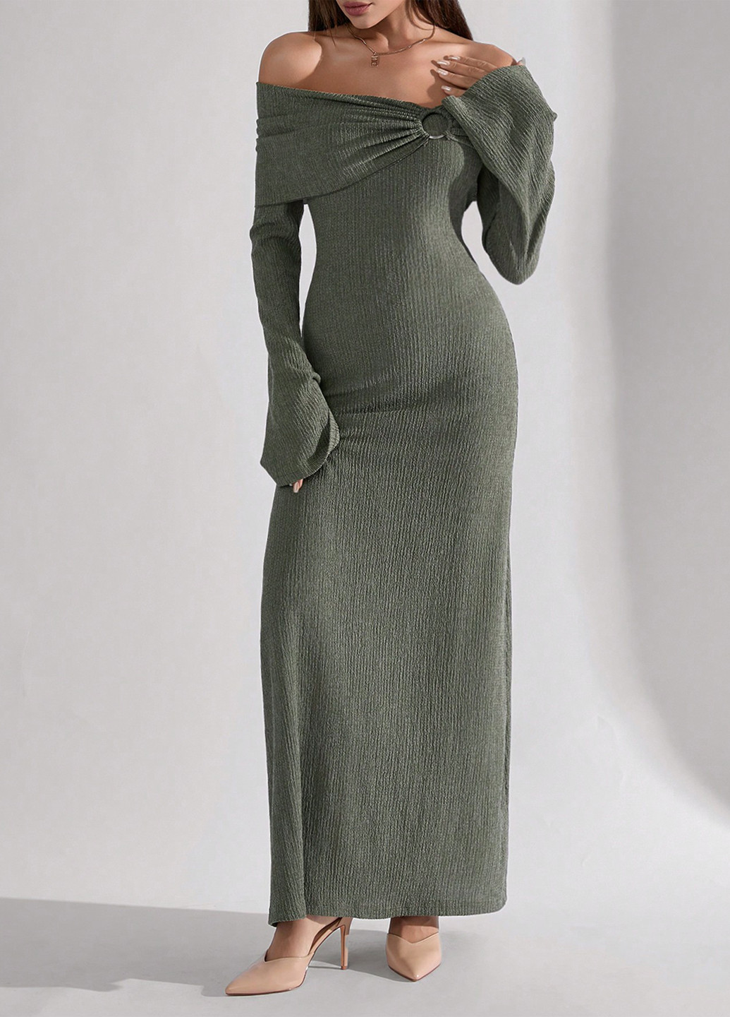 Зеленое праздничный, вечернее платье силуэтная SHEIN однотонное