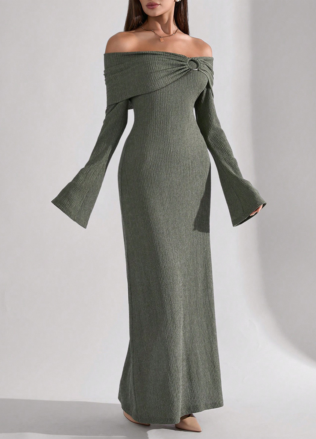 Зеленое праздничный, вечернее платье силуэтная SHEIN однотонное