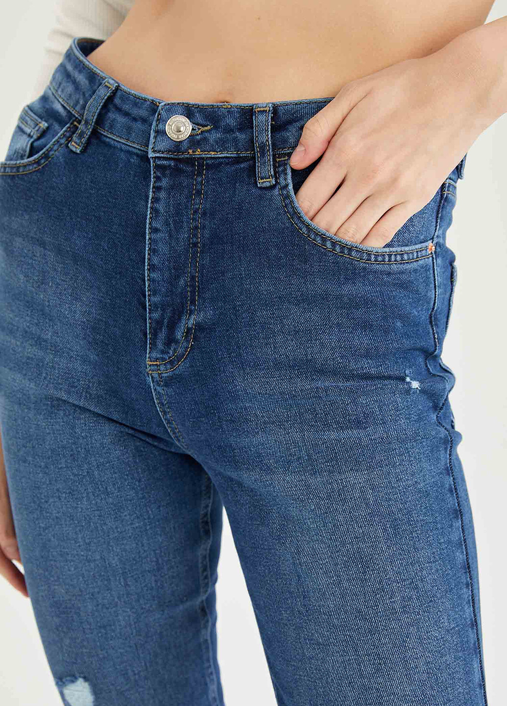 Синие демисезонные скинни, укороченные, зауженные джинсы DeFacto