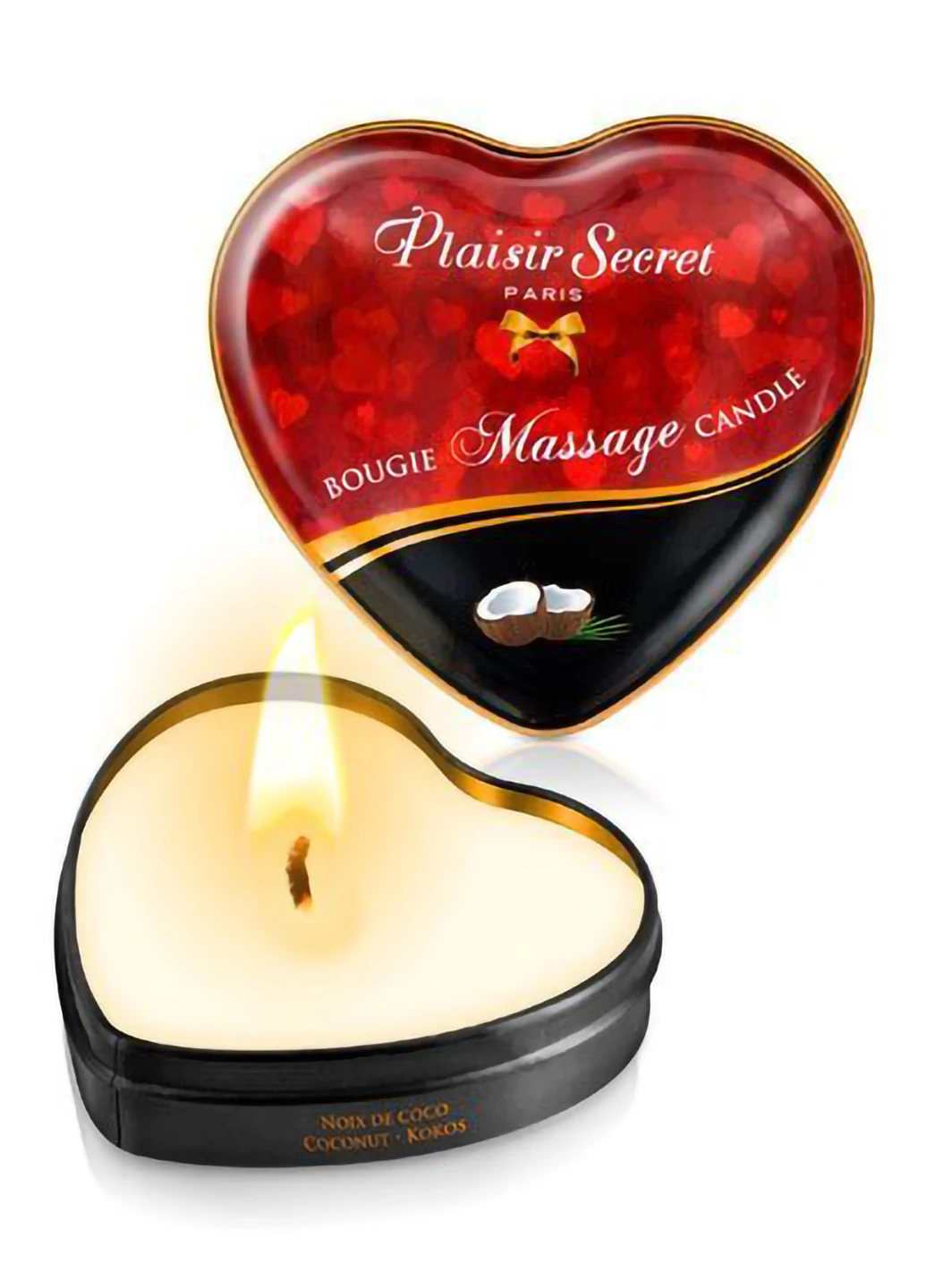 Масажна свічка серця Coconut (35 мл) Plaisirs Secrets (254151861)