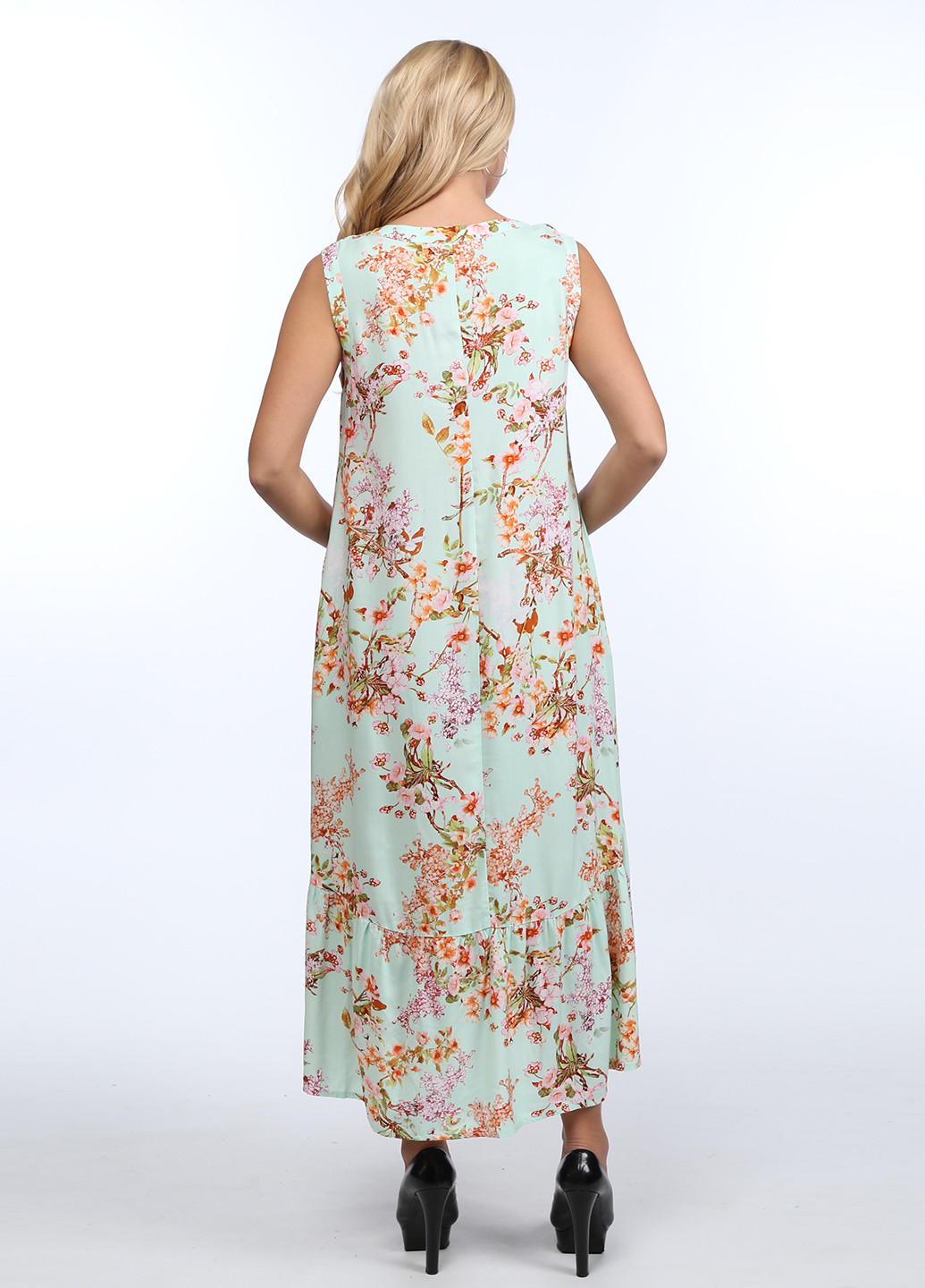 Мятное кэжуал платье Алеся с цветочным принтом