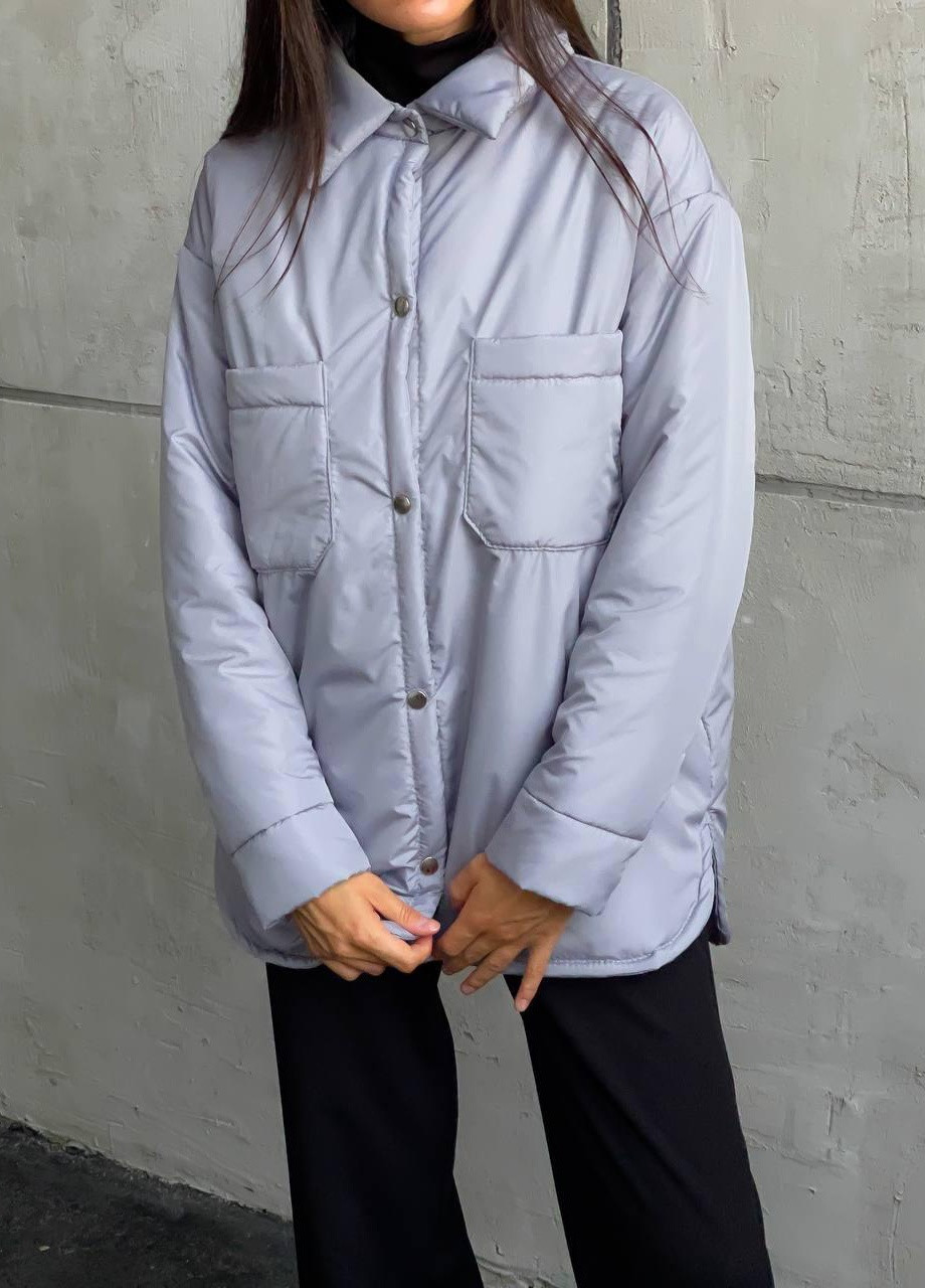 Сіра жіноча куртка вільного крою сіра s-м l-xl (42-44 46-48) сорочка тепла осіння демісезон No Brand