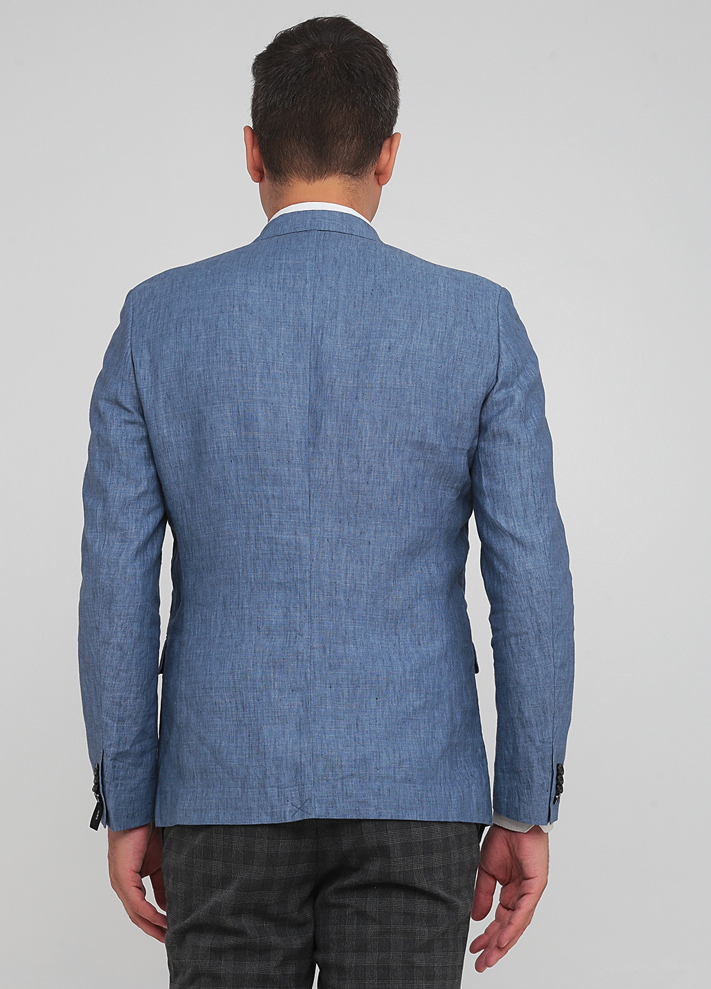 Пиджак H&M меланж синий кэжуал лен