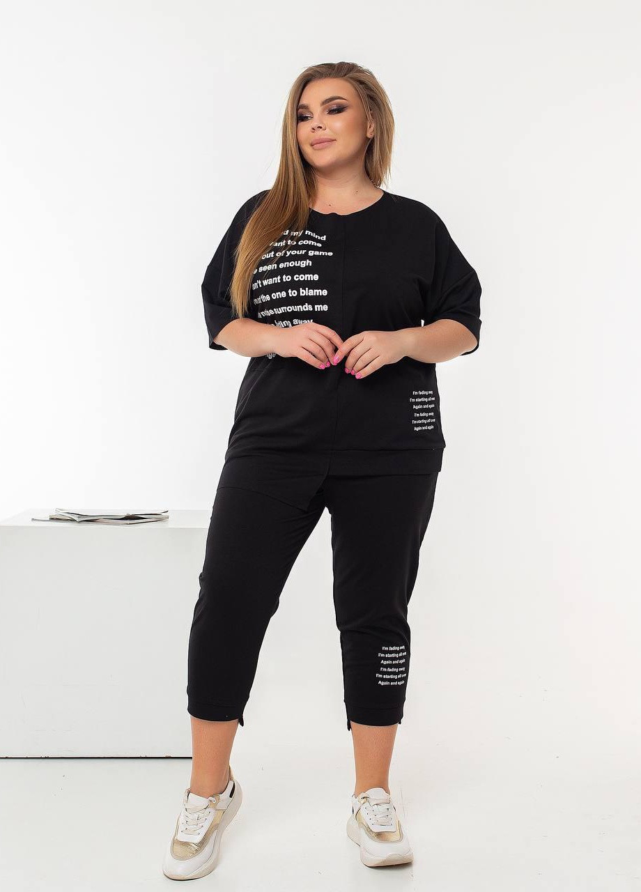 Женский костюм из двунитки футболка и бриджи черного цвета р.48/50 362620 New Trend (255411810)