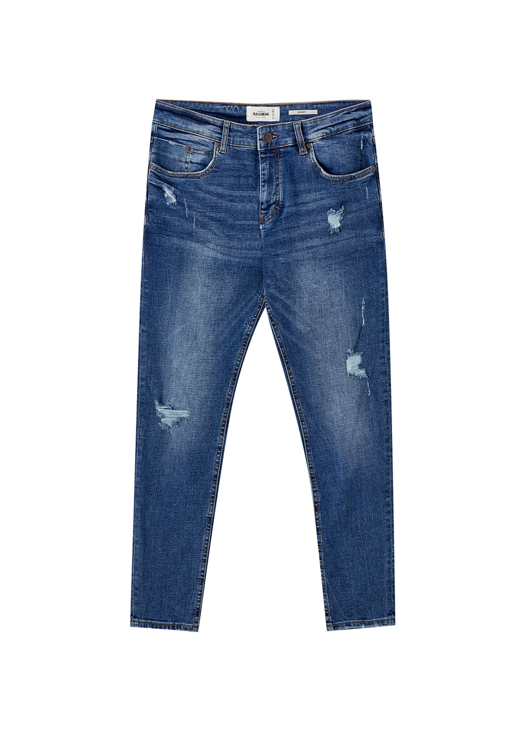 Синие демисезонные зауженные, укороченные джинсы Pull & Bear