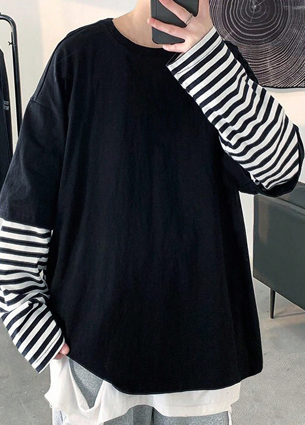 Лонгслів SHEIN смужка чорний кежуали поліестер