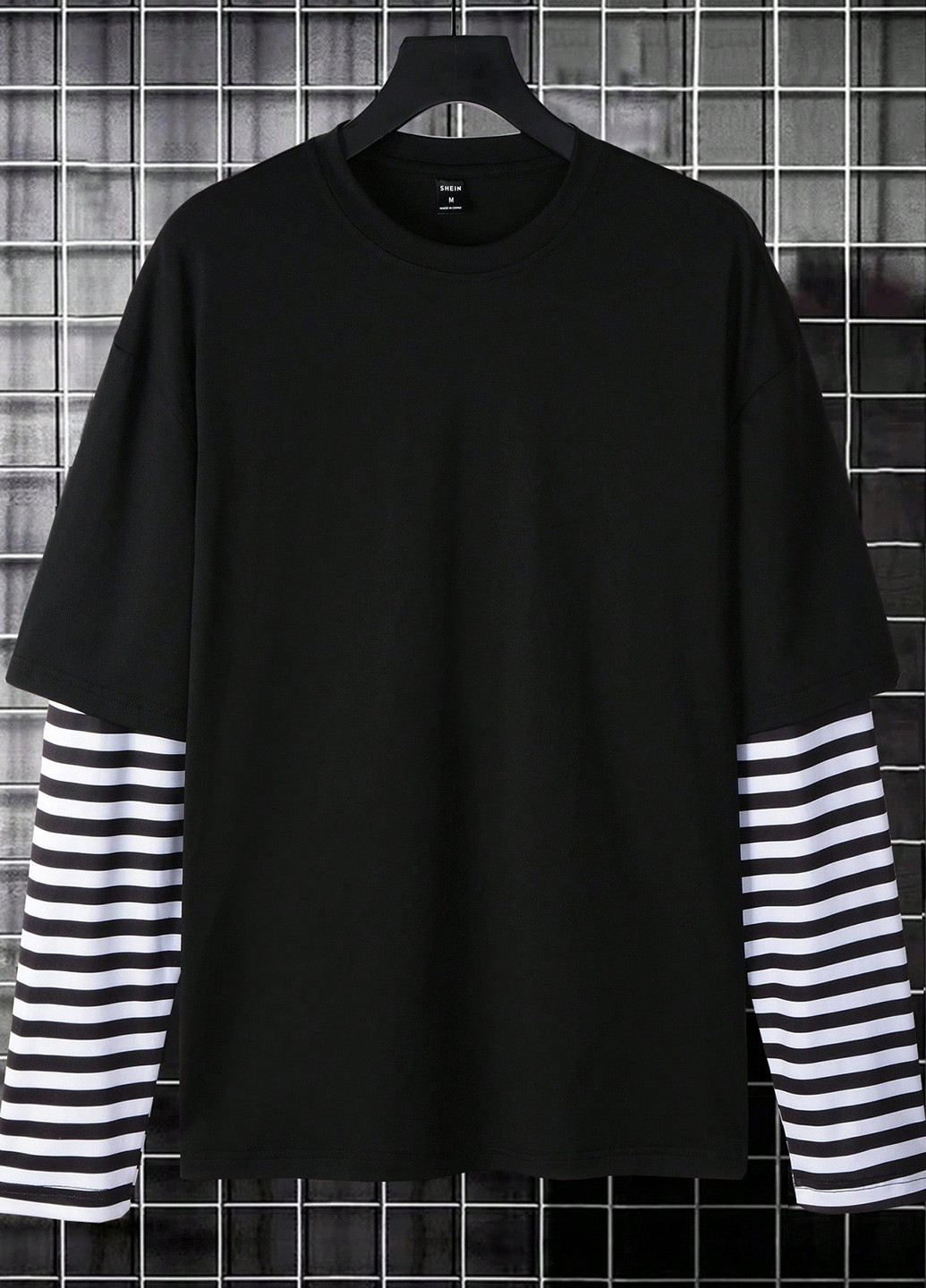 Лонгслів SHEIN смужка чорний кежуали поліестер