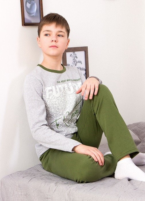 Оливковая (хаки) всесезон пижама для мальчика (подростковая) с начесом Носи своє 6076