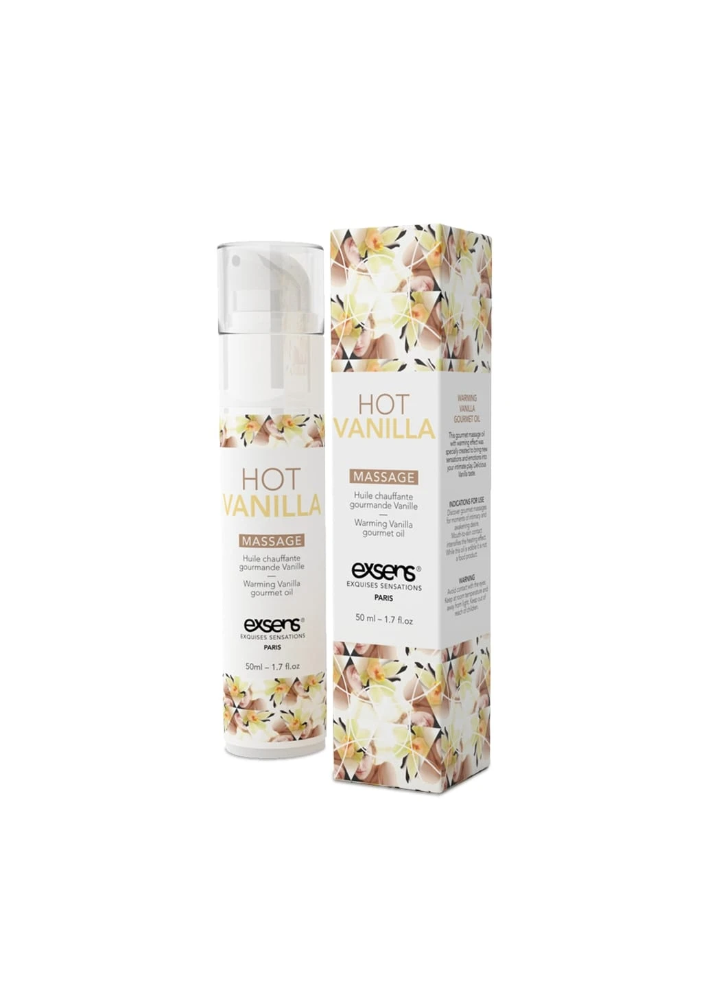 Масажна олія Hot Vanilla 50мл, що розігріває, без цукру, без парабенів, їстівна Exsens (254152373)