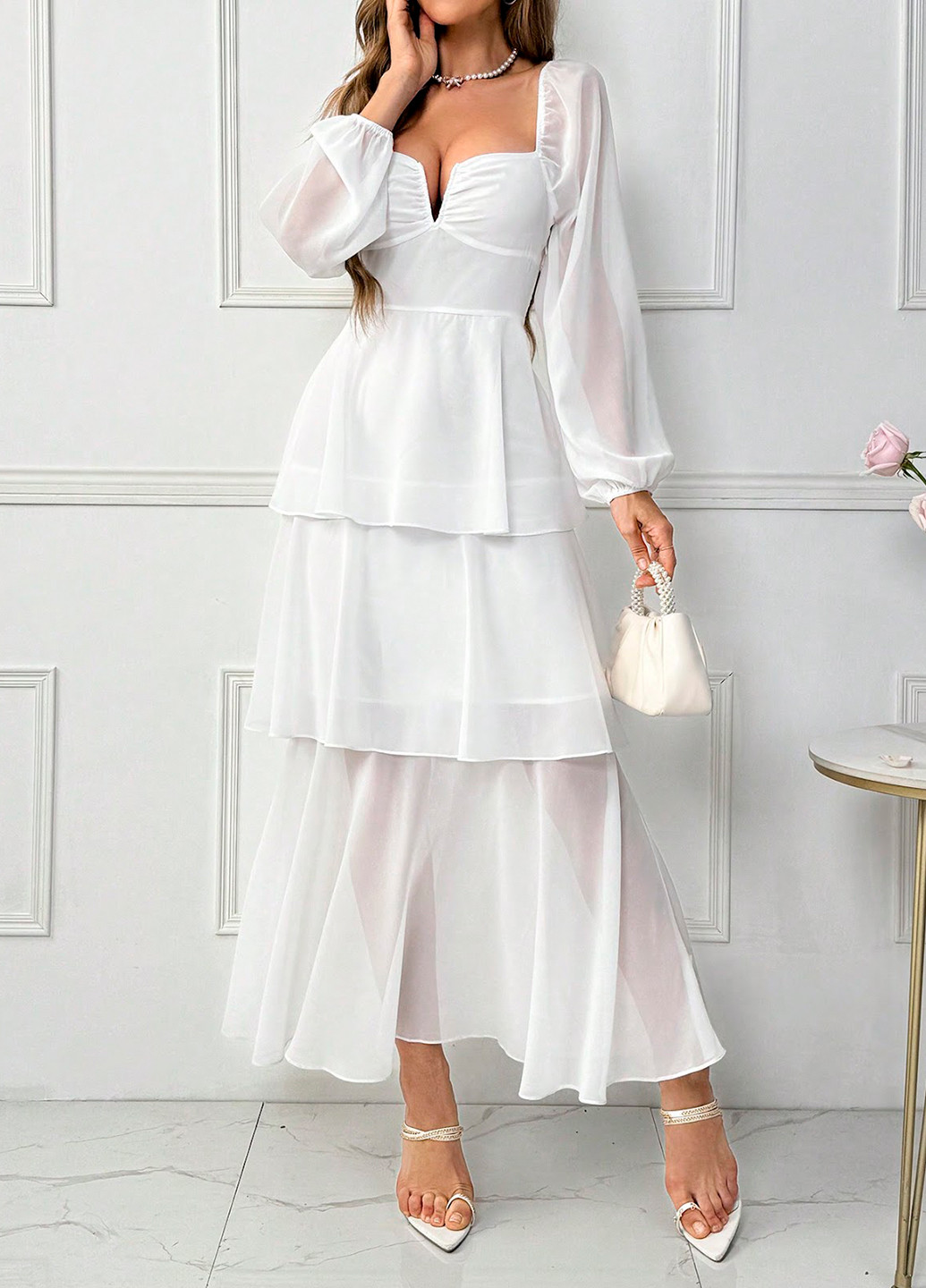 Білий святковий, коктейльна сукня а-силует SHEIN однотонна