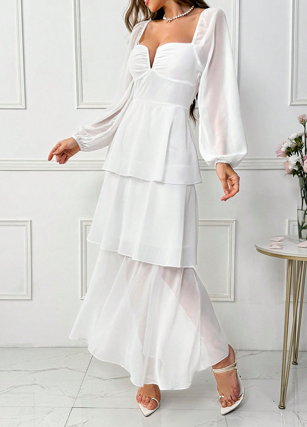 Білий святковий, коктейльна сукня а-силует SHEIN однотонна