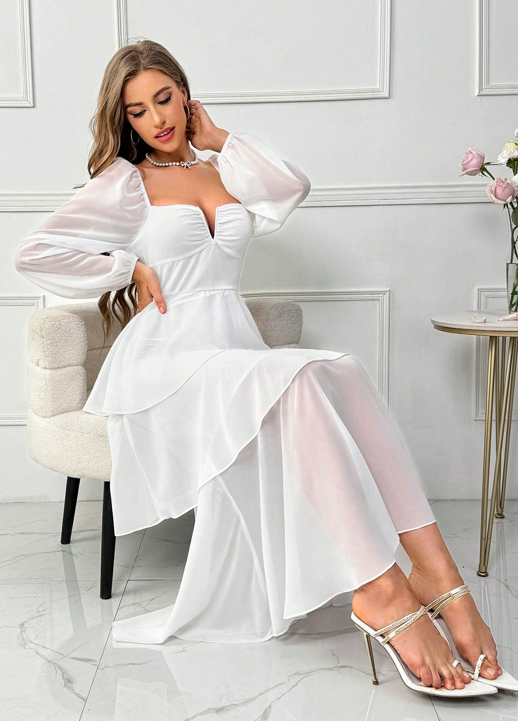 Білий святковий, коктейльна сукня а-силует SHEIN однотонна