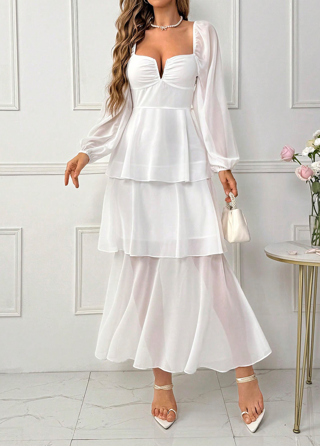 Білий святковий, коктейльна сукня а-силует SHEIN однотонна