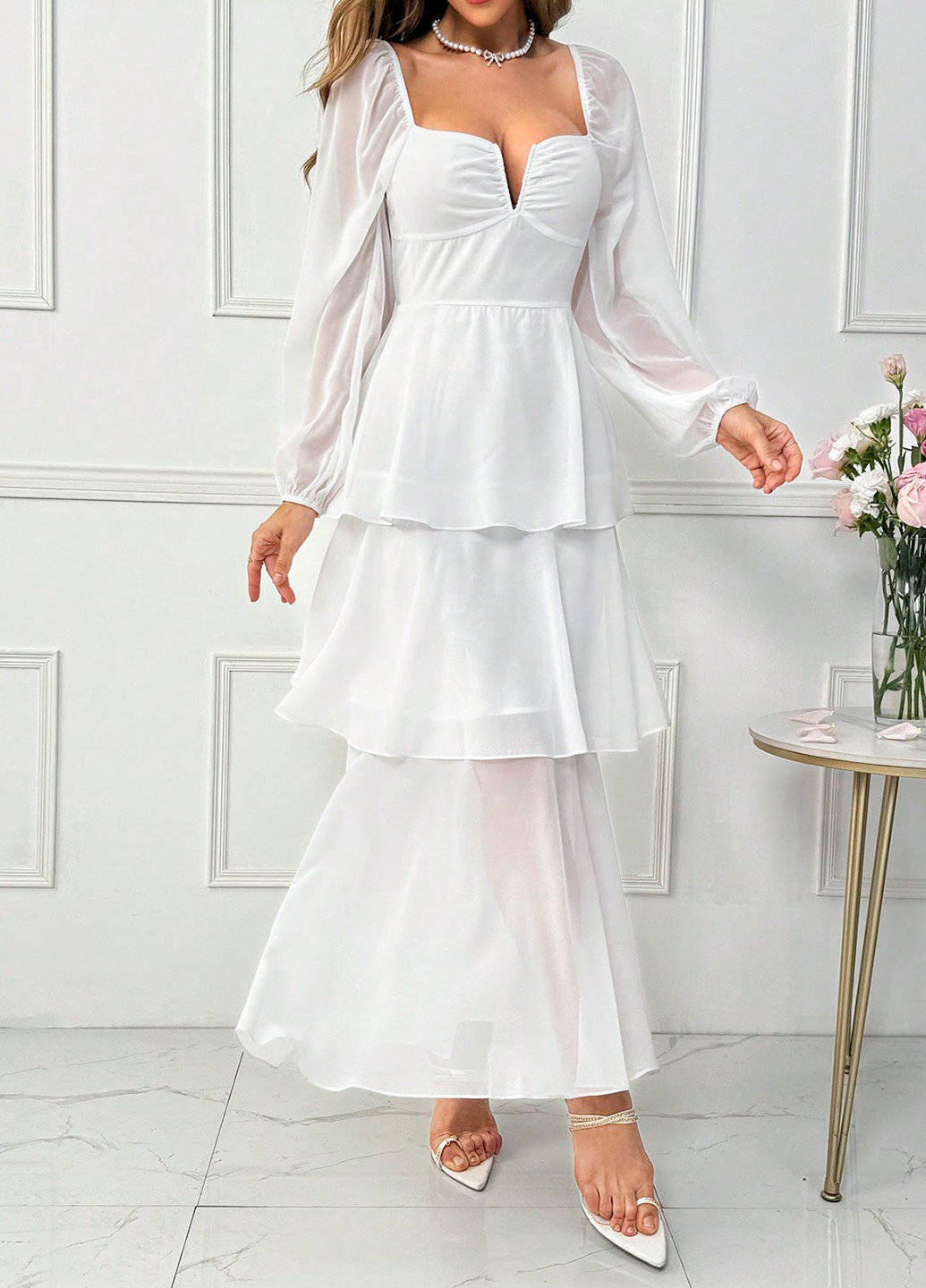 Білий святковий, коктейльна сукня а-силует SHEIN однотонна