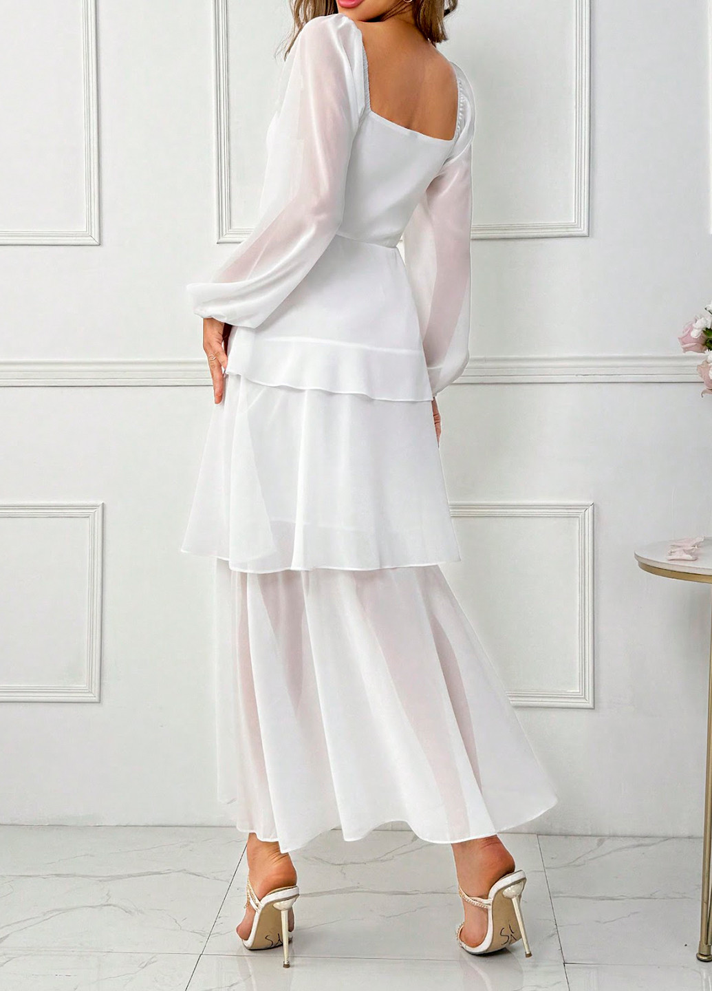 Білий святковий, коктейльна сукня а-силует SHEIN однотонна