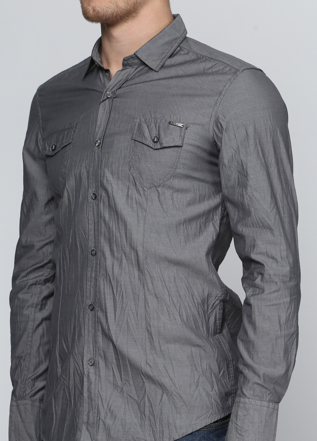 Серебряная кэжуал рубашка однотонная Antony Morato с длинным рукавом
