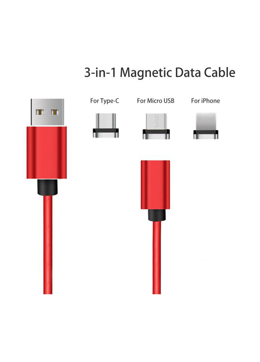 Магнитный кабель USB Magneto Leather Red 3 в 1 - Lightning, Micro USB, Type-C 1 м (MGNT-RD) XoKo sc-360 (132572833)