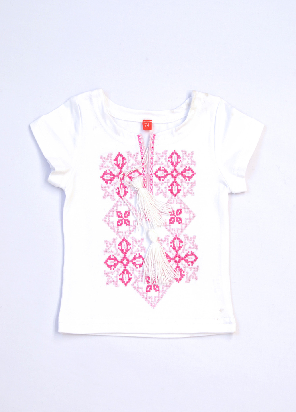 Белая демисезонная трикотажная вышиванка для девочки розовая Piccolo L