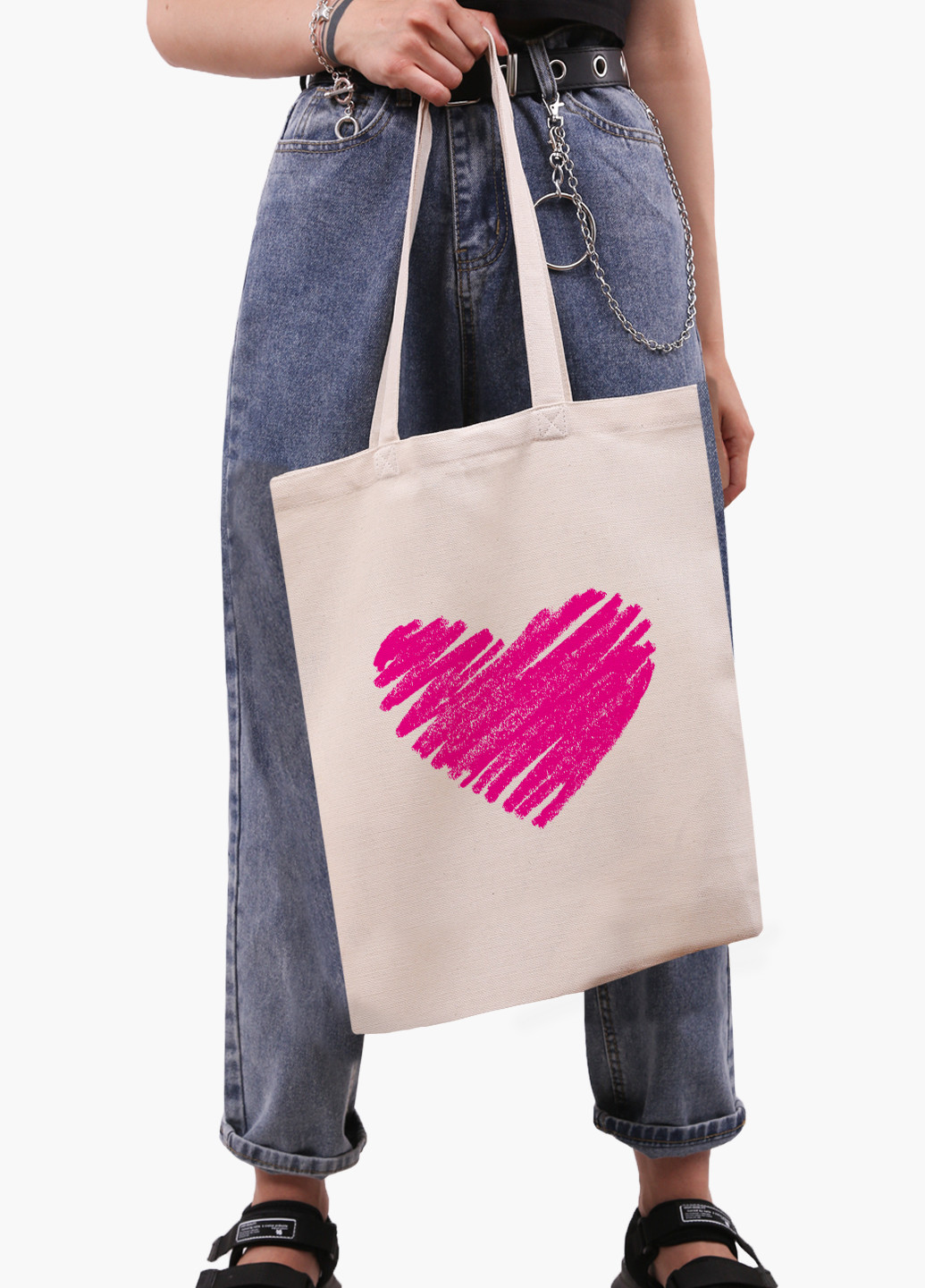 Эко сумка шоппер белая Сердце (Heart) (9227-2835-WT-1) Еко сумка шоппер біла 41*35 см MobiPrint (221683041)